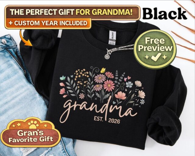 Personalized Floral Grandma Sweatshirt – Custom Grandma Hoodie with Grandkids Names | Perfect Mother’s Day Gift & Pregnancy Reveal